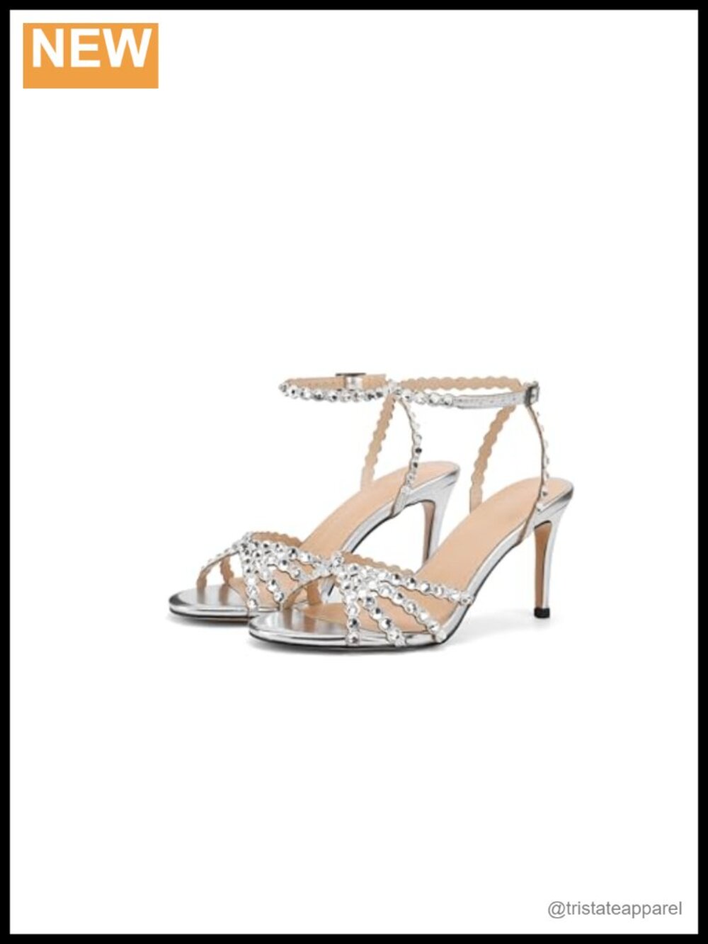Rhinestone Open Toe Stiletto Heel Sandals Faux Leather Ankle Strap Wedding